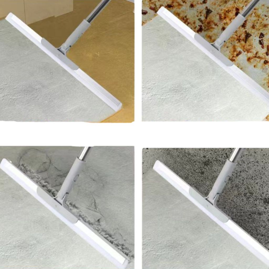 Sapu Wiper 3in1 Panjang - Alat Pembersih Lantai Kamar Mandi Toilet Dinding WC Kaca Keramik 1m Serbaguna Magic Broom Pel Dorong Serokan Air Gagang Panjang Fleksible Putar Karet Silicone Lembut Karpet Debu rambut Bulu Serokan Air Stainless Steel Multifungsi