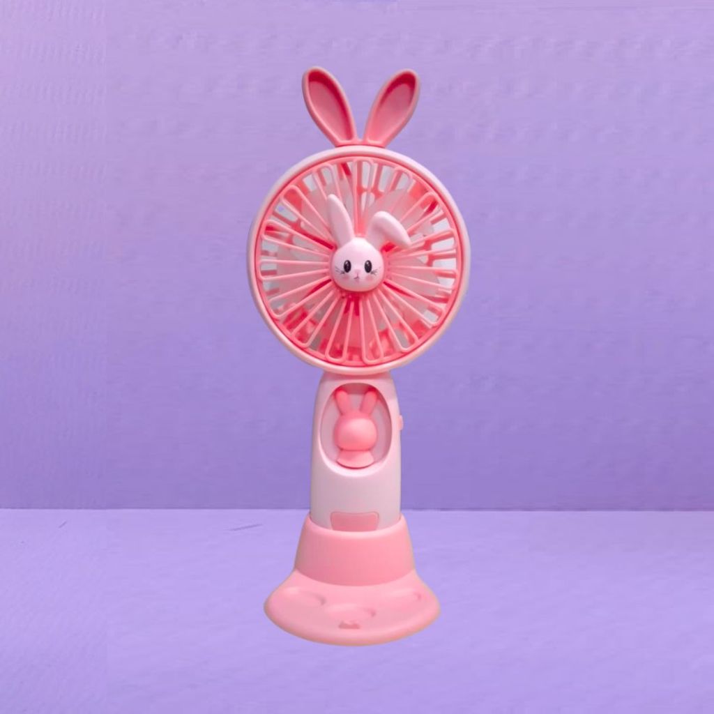 Kipas Angin Genggam Tangan Karakter Bunny Dengan LED + Holder Penyangga HP / Handy Mini Fan Portable Rechargeable Elektrik Motif Kelinci Lucu Travel Size Travelling Outdoor Konser Piknik Pantai Jogging CFD Luar Ruangan Make Up Skincare Multifungsi