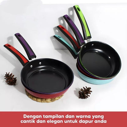 Teflon Serbaguna 18 CM Anti Lengket Frypan Ring - Alat Wajan Penggorengan Bentuk Bulat Gagang Panjang Untuk Goreng Tumis Rebus Non-stick / Panci Tempat Memasak Praktis Tahan Karat Food Grade / Peralatan Dapur Perlengkapan Rumah Tangga Multifungsi