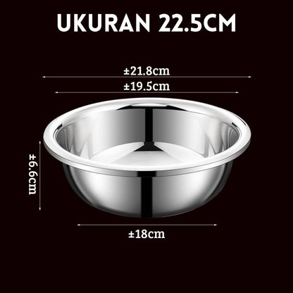 Mangkok Baskom Stainless Steel Tebal Ukuran 16 18 20 22 24 26 28 30cm / Wadah Cuci Beras Sayur Buah Adonan Anti Karat Berkualitas Multifungsi