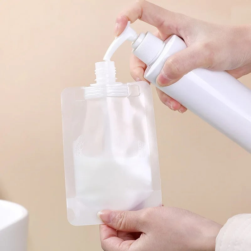 Botol Refill Transparan 30 50 100 ml / FlipTop Organizer Pouch / Kantong Plastik Mini Tutup Wadah Isi Ulang Sabun Cair Shampoo Conditioner Lotion Cream Kosmetik Gel Liquid Travel Bottle/ Tempat Penyimpanan Alat Make Up Mandi Anti Air Waterproof