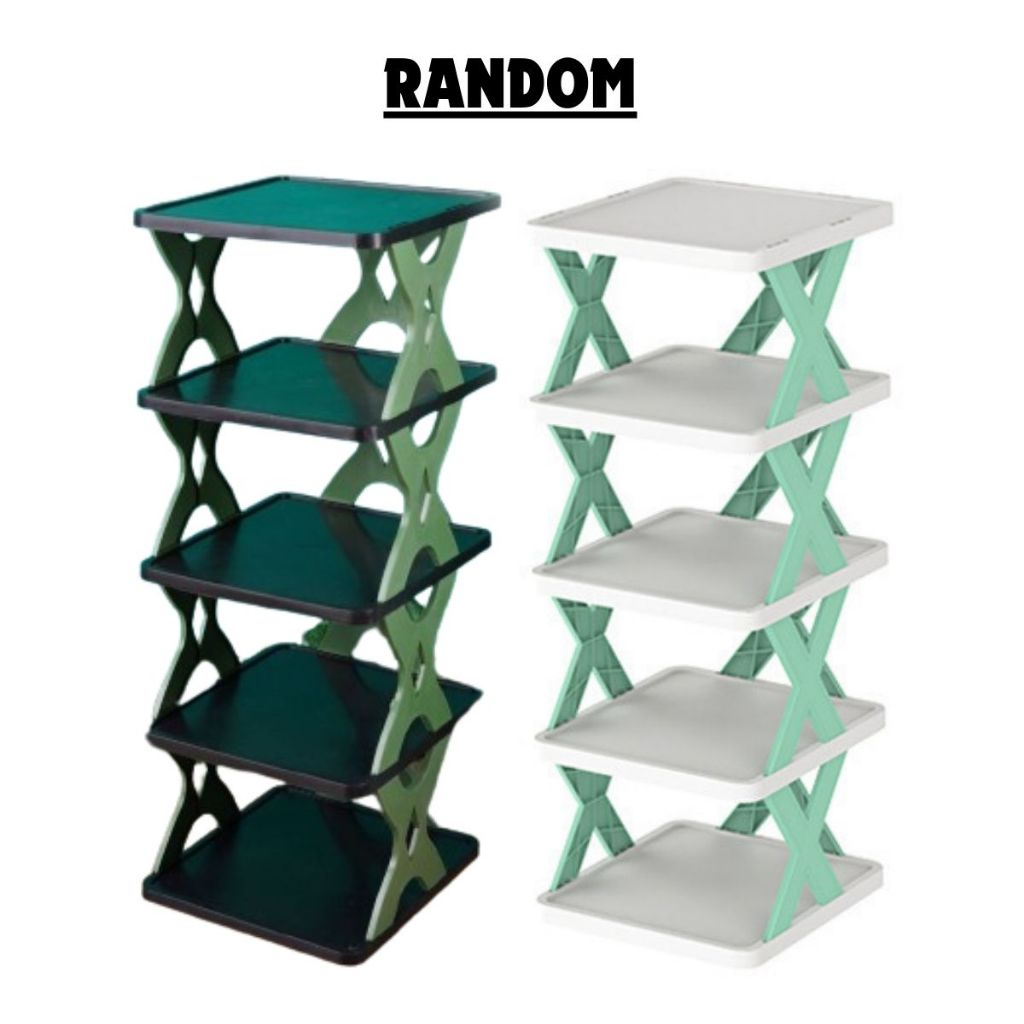 Rak Sepatu Sandal Buku Pajangan 5 Tingkat Model X Minimalis / Rak 5 Susun Plastik Tempat Penyimpanan Sendal Aesthetic Assembled Shoe Rack 5 Levels Serbaguna Multifungsi