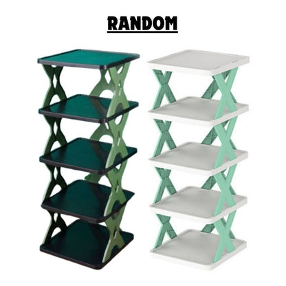 Rak Sepatu Sandal Buku Pajangan 5 Tingkat Model X Minimalis / Rak 5 Susun Plastik Tempat Penyimpanan Sendal Aesthetic Assembled Shoe Rack 5 Levels Serbaguna Multifungsi