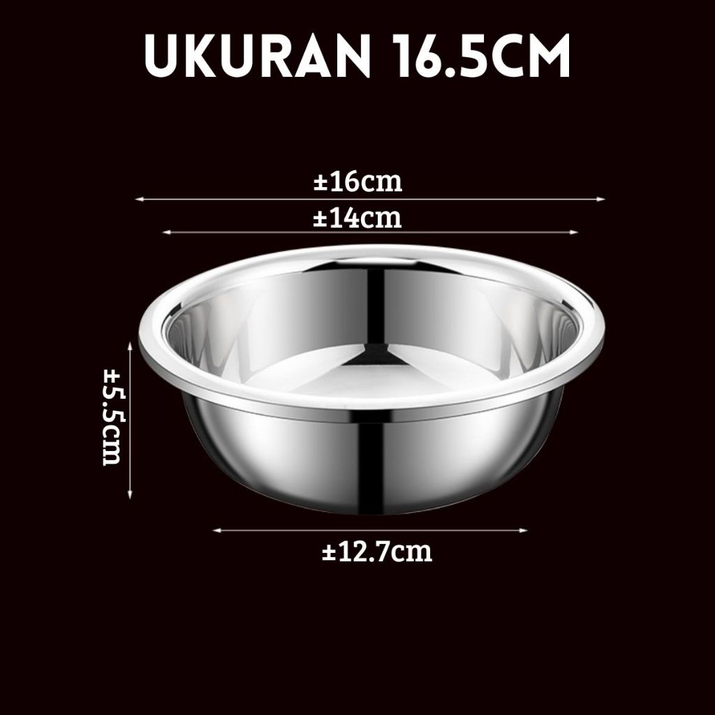 Mangkok Baskom Stainless Steel Tebal Ukuran 16 18 20 22 24 26 28 30cm / Wadah Cuci Beras Sayur Buah Adonan Anti Karat Berkualitas Multifungsi