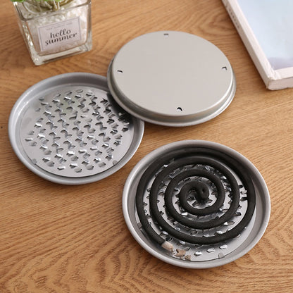 Set Tatakan Obat Nyamuk Bakar Dengan Tutup Stainless Steel / Alas Coil Obat Nyamuk Pembunuh Pembasmi Hama Lalat Bentuk Bulat / Musquito Repellent Coaster / Tempat Piring Pengusir Serangga Bergerigi Penahan Abu Berhamburan Anti Karat Serbaguna