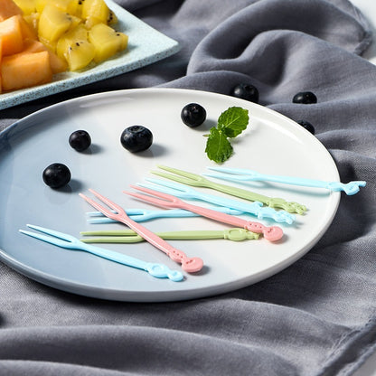 Garpu Buah Mini Karakter Animal Isi 50pcs / Two Tooth Fork Tusukan Kue Pudding Dessert Cake Fruit Small / Alat Tusuk Makanan Serbaguna Garpu Kecil Bahan Plastik Warna-Warni Sekali Pakai Multifungsi