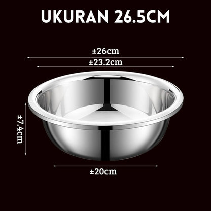 Mangkok Baskom Stainless Steel Tebal Ukuran 16 18 20 22 24 26 28 30cm / Wadah Cuci Beras Sayur Buah Adonan Anti Karat Berkualitas Multifungsi