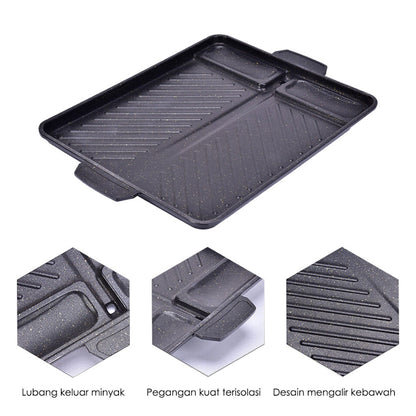 Panggangan BBQ Persegi Korean Grill Pan Plate / Wajan Tempat Pemanggang Daging Steak Beef Ikan Bakso Sosis Sate Jagung Anti Lengket / Alat Panggang Barbeque Untuk Berkemah Piknik Tahun Baruan Camping Anti Karat Serbaguna Peralatan Masak Multifungsi