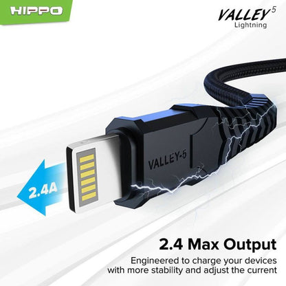 Kabel Data Charger Hippo Valley 5 Lghning ip Nylon 100cm Cable Casan Cas Ip Support Quick Charging 2.4A Competible Ip 6 7 8 9 Fast Charging
