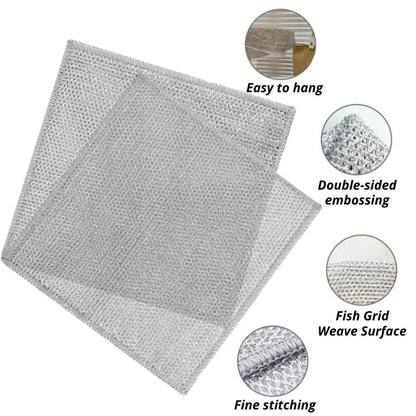 Kain Lap Dapur Bahan Kawat Bentuk Petak Sikat Cuci Piring Pembersih Noda Membandel Kerak Kompor Cooker Hood Meja Panci Gelas Kuali Wajan Wastafel Sink Peralatan / Cleaning Cloth Metal Wire / Serbet Serabut Halus Lembut Penghilang Kotoran Multifungsi