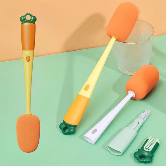 Sikat Pembersih Botol 3in1 Bentuk Wortel Gagang Panjang / Bottle Cleaning Brush Alat Pengangkat Kotoran Gelas Cangkir Tumblr Mug Thermos Penyikat Sela Tutup Minum Dot Susu Bayi Sedotan Anti Bakteri Spons Super Lembut Karet Multifungsi