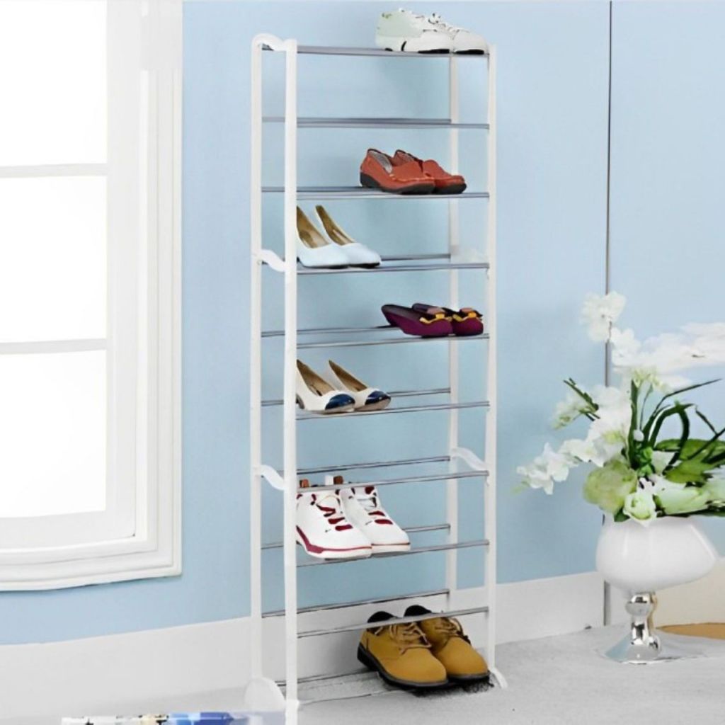 Rak Sepatu 10 Susun Minimalis / Assembled Shoe Rack Tempat Penyimpanan Sandal Flat Shoes Hijab Kain 10 Tingkat Bahan Plastik + Stainless Super Kokoh Anti Karat Berkualitas Untuk Hadiah Kado Pernikahan Pindah Rumah Baru Multifungsi
