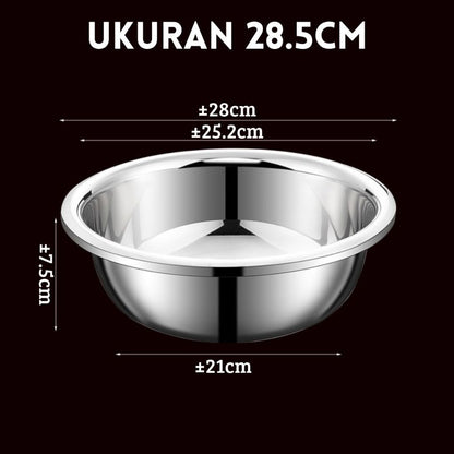 Mangkok Baskom Stainless Steel Tebal Ukuran 16 18 20 22 24 26 28 30cm / Wadah Cuci Beras Sayur Buah Adonan Anti Karat Berkualitas Multifungsi