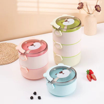 Tempat Makan Anak 2 Tingkat Rantang Susun Karakter Anak Motif Lucu Lunch Box Set BPA FREE