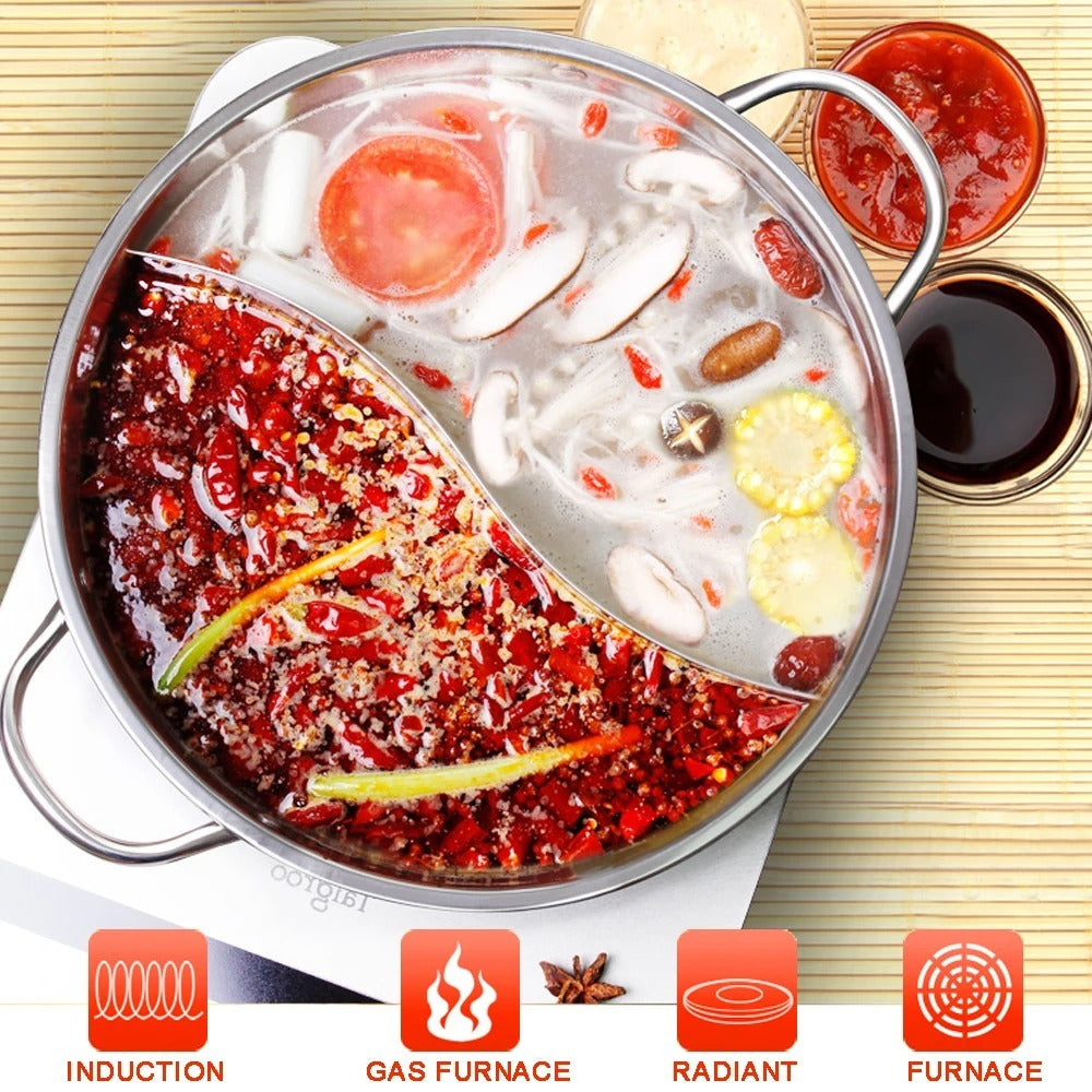 Panci Hotpot 2 Sekat Stainless Steel 28Cm Steamboat Shabu Suki Kuali Wadah Tempat Sayur Sop 2in1 Dandang Steamer Rasa Ala Korea Pan Hot Pot Rebus Soup Serbaguna