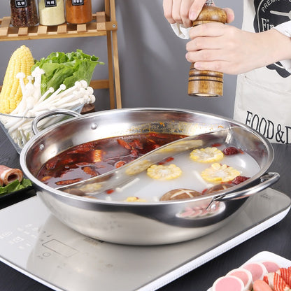 Panci Hotpot 2 Sekat Stainless Steel 28Cm Steamboat Shabu Suki Kuali Wadah Tempat Sayur Sop 2in1 Dandang Steamer Rasa Ala Korea Pan Hot Pot Rebus Soup Serbaguna