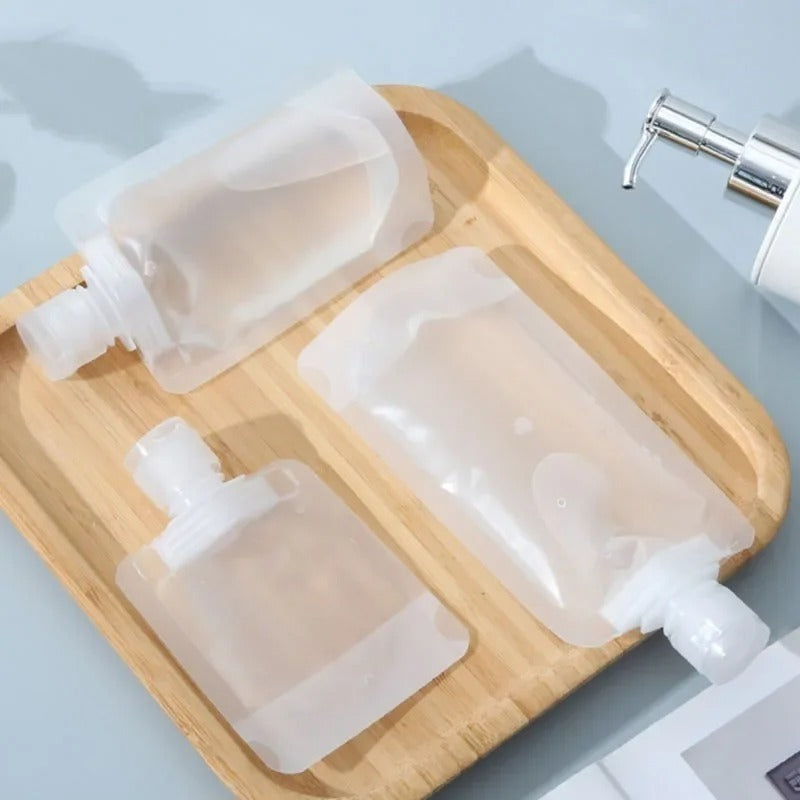 Botol Refill Transparan 30 50 100 ml / FlipTop Organizer Pouch / Kantong Plastik Mini Tutup Wadah Isi Ulang Sabun Cair Shampoo Conditioner Lotion Cream Kosmetik Gel Liquid Travel Bottle/ Tempat Penyimpanan Alat Make Up Mandi Anti Air Waterproof
