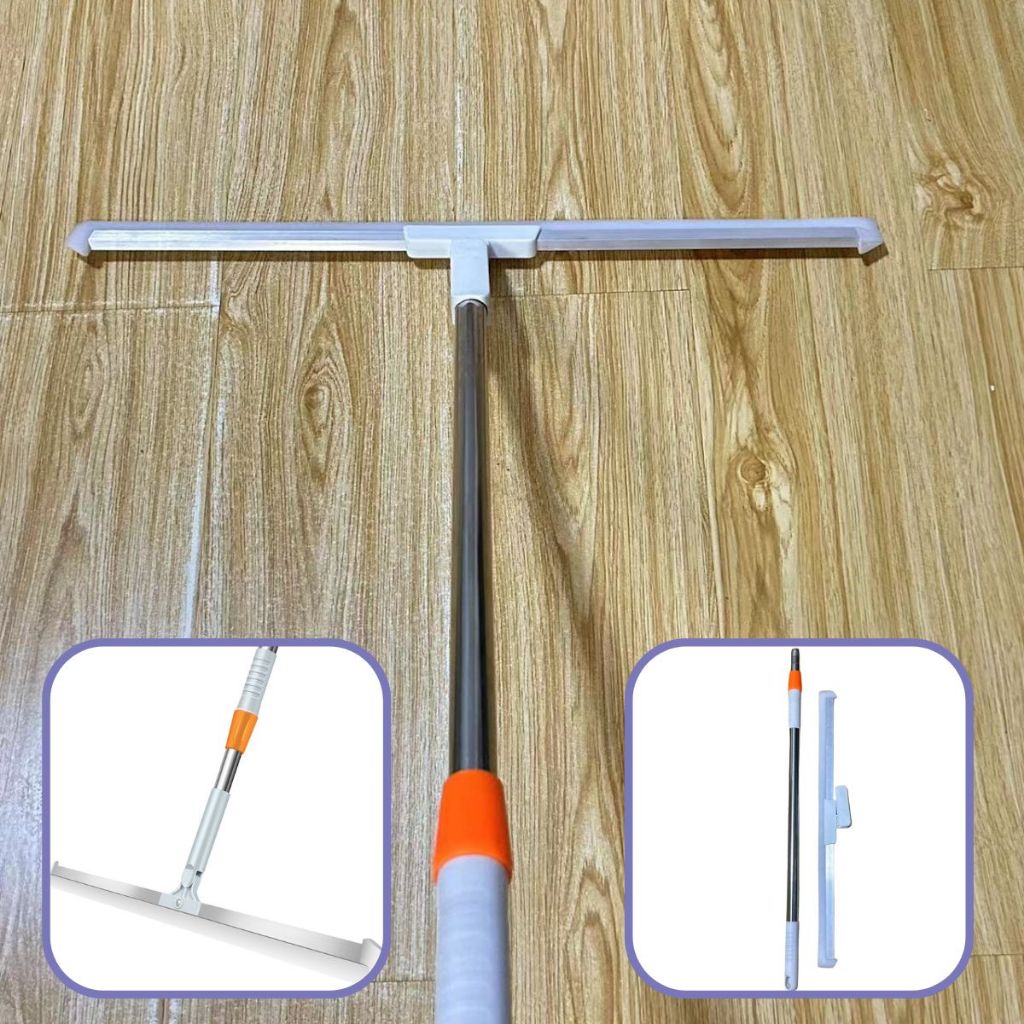 Sapu Wiper 3in1 Panjang - Alat Pembersih Lantai Kamar Mandi Toilet Dinding WC Kaca Keramik 1m Serbaguna Magic Broom Pel Dorong Serokan Air Gagang Panjang Fleksible Putar Karet Silicone Lembut Karpet Debu rambut Bulu Serokan Air Stainless Steel Multifungsi