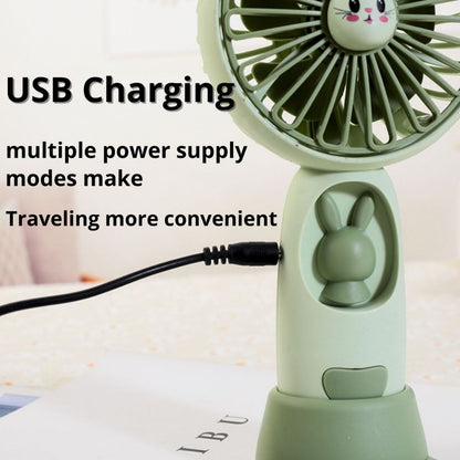 Kipas Angin Genggam Tangan Karakter Bunny Dengan LED + Holder Penyangga HP / Handy Mini Fan Portable Rechargeable Elektrik Motif Kelinci Lucu Travel Size Travelling Outdoor Konser Piknik Pantai Jogging CFD Luar Ruangan Make Up Skincare Multifungsi