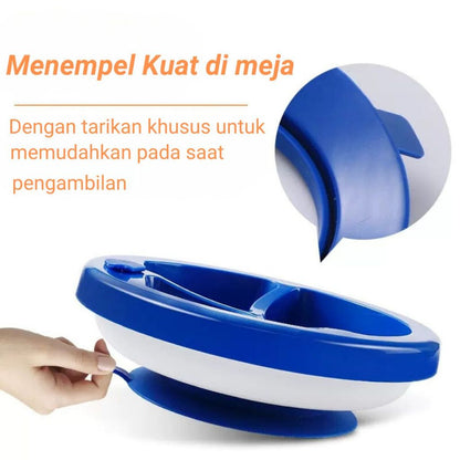 Piring Penghangat Makanan Bayi 3 Sekat Bahan Plastik / Baby Water Insulation Plate Silicone BPA FREE Tahan Panas / Wadah Tempat Makan Bubur Sayur Anti Tumpah / Mangkuk Sekat Perlengkapan Mpasi Balita Batita Anti Slip Food Grade