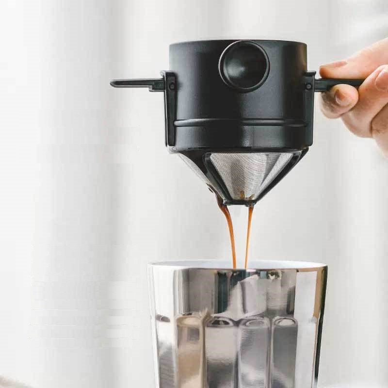 Filter Penyaring Kopi V60 Portable Coffee Tea Dripper Multifungsi / Alat Pemisah Ampas Seduh Teh Kopi Bubuk Manual Bahan Stainless Steel Anti Karat Tahan Lama / Saringan Kopi Teh Lipat Traveling Mudah Dibersihkan Food Grade