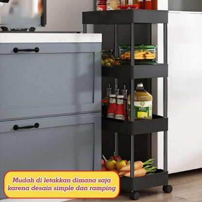 Rak Yeye Serbaguna 4 Susun Dengan Roda 360° / Tempat Penyimpanan Peralatan Dapur Kamar Mandi Ruang Tamu 4 Tingkat Serbaguna / Storage Rack Minimalis Trolly Jalan Mini Wadah Makanan Snack Organizer Multifungsi Berkualitas Termurah