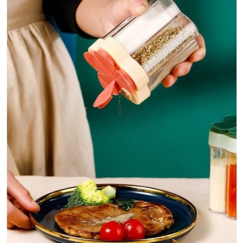 Tempat Bumbu Dapur 5in1 Bentuk Bunga / Seasoning Storage Box Wadah Penyimpanan Gula Garam Micin Lada Merica 5 Sekat Serbaguna / Toples Rempah Tabur Kedap Udara Anti Tumpah Perlengkapan Rumah Tangga Milenial Modern Minimalis