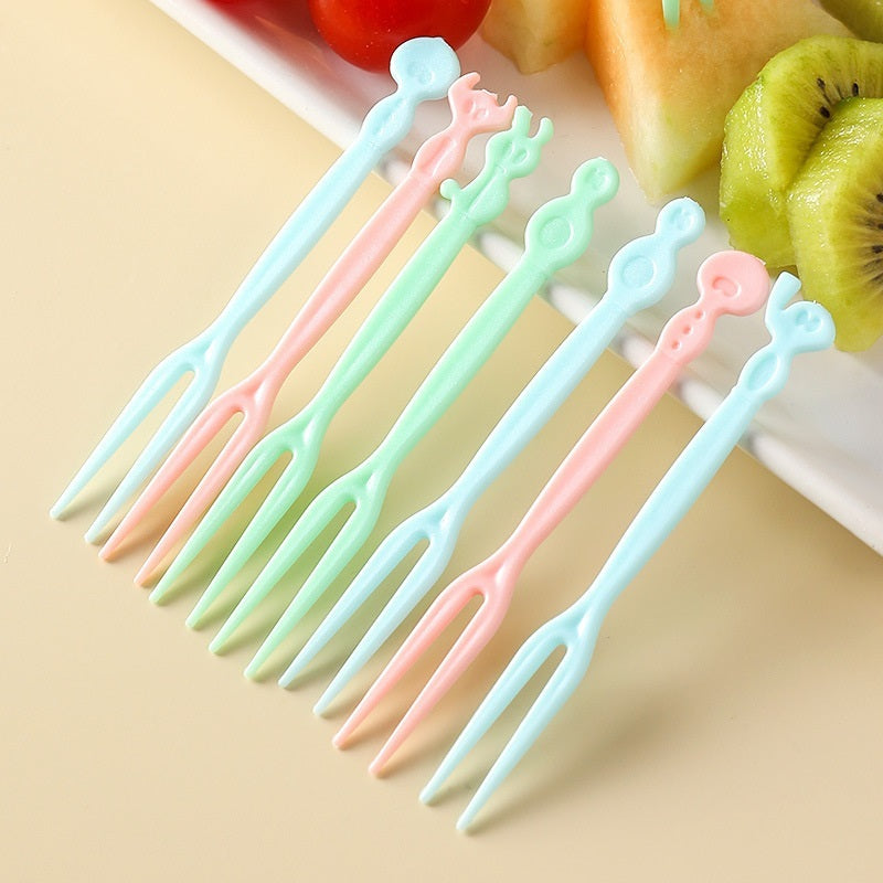Garpu Buah Mini Karakter Animal Isi 50pcs / Two Tooth Fork Tusukan Kue Pudding Dessert Cake Fruit Small / Alat Tusuk Makanan Serbaguna Garpu Kecil Bahan Plastik Warna-Warni Sekali Pakai Multifungsi