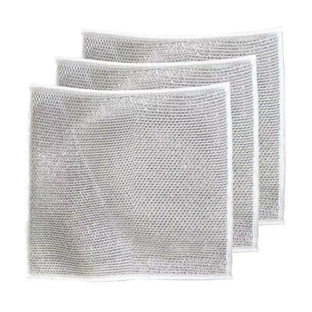 Kain Lap Dapur Bahan Kawat Bentuk Petak Sikat Cuci Piring Pembersih Noda Membandel Kerak Kompor Cooker Hood Meja Panci Gelas Kuali Wajan Wastafel Sink Peralatan / Cleaning Cloth Metal Wire / Serbet Serabut Halus Lembut Penghilang Kotoran Multifungsi