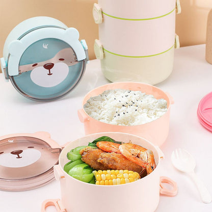 Tempat Makan Anak 2 Tingkat Rantang Susun Karakter Anak Motif Lucu Lunch Box Set BPA FREE