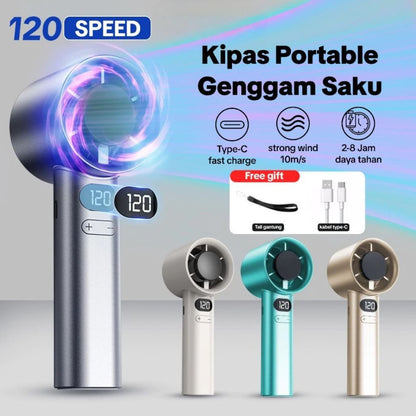 Kipas Angin Turbo LED / Mini Fan Portable 120 Speed Wind Rechargeable Tahan Lama Travel Size Untuk Olahraga Konser