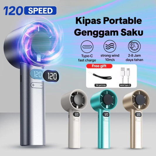 Kipas Angin Turbo LED / Mini Fan Portable 120 Speed Wind Rechargeable Tahan Lama Travel Size Untuk Olahraga Konser