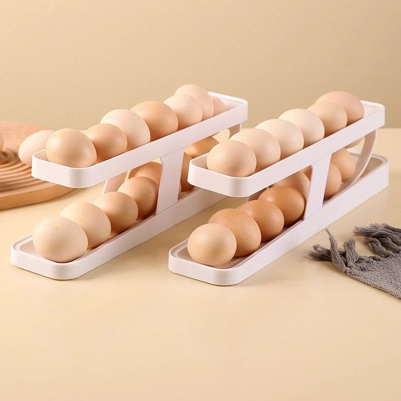 Rak Telur 2 Tingkat/ Egg Storage Box/Tempat Penyimpanan Telor 2 Susun Otomatis Minimalis Hemat Ruang