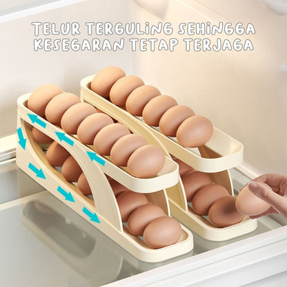Rak Telur 2 Tingkat/ Egg Storage Box/Tempat Penyimpanan Telor 2 Susun Otomatis Minimalis Hemat Ruang