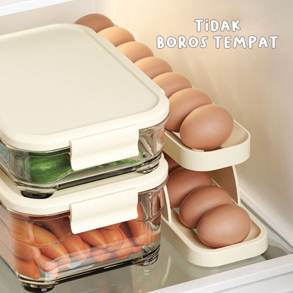 Rak Telur 2 Tingkat/ Egg Storage Box/Tempat Penyimpanan Telor 2 Susun Otomatis Minimalis Hemat Ruang