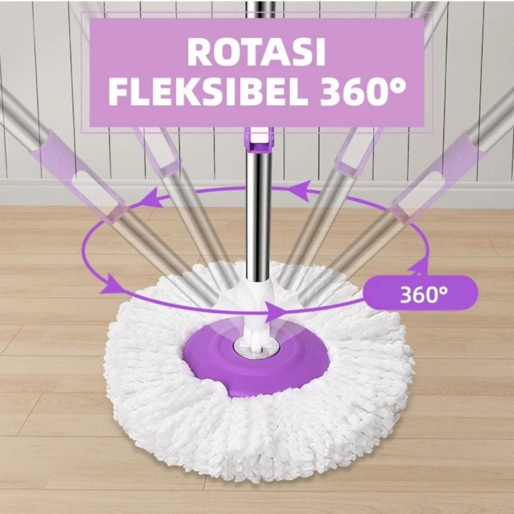 Alat Pel Lantai Ember 2in1Stainless / Spin MOP Pembersih Lantai / Pelan Putar Otomatis Praktis Serbaguna
