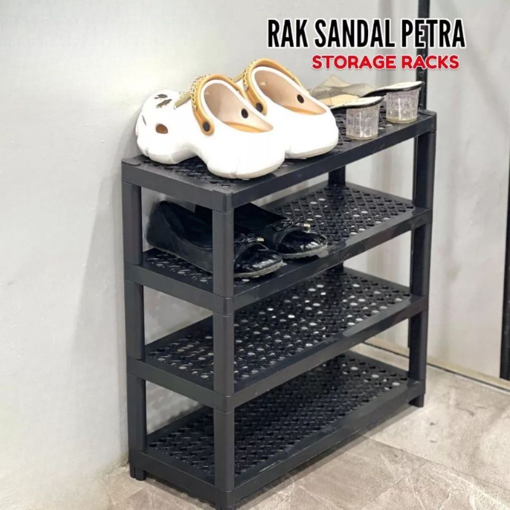 Rak Sepatu Petra 4 Susun / Shoes Rack Plastik Minimalis / Tempat Penyimpanan Sandal 2Tingkat Serbaguna