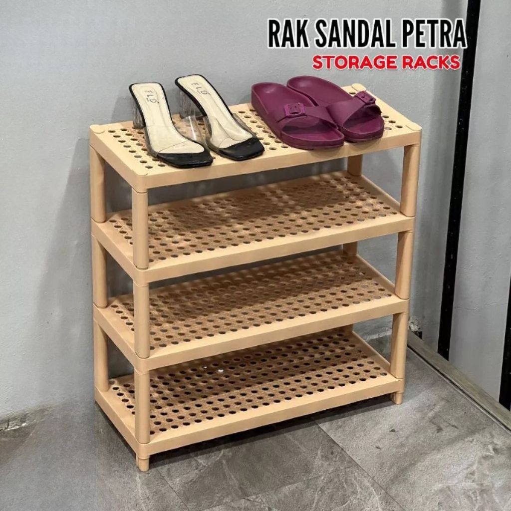 Rak Sepatu Petra 4 Susun / Shoes Rack Plastik Minimalis / Tempat Penyimpanan Sandal 2Tingkat Serbaguna