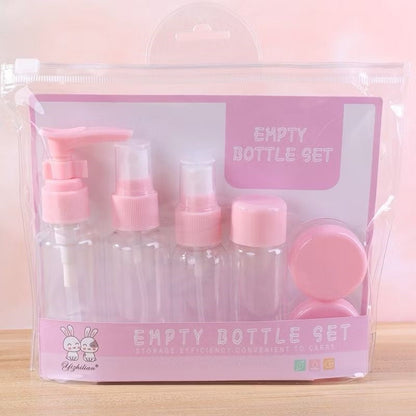 Botol Travel Kit 7 in 1 Mini Refill Bottle Spray Pump Jar Pouch Organizer Wadah Isi Ulang Kosmetik Sabun Shampoo Cair Parfum Lotion Paket Lengkap