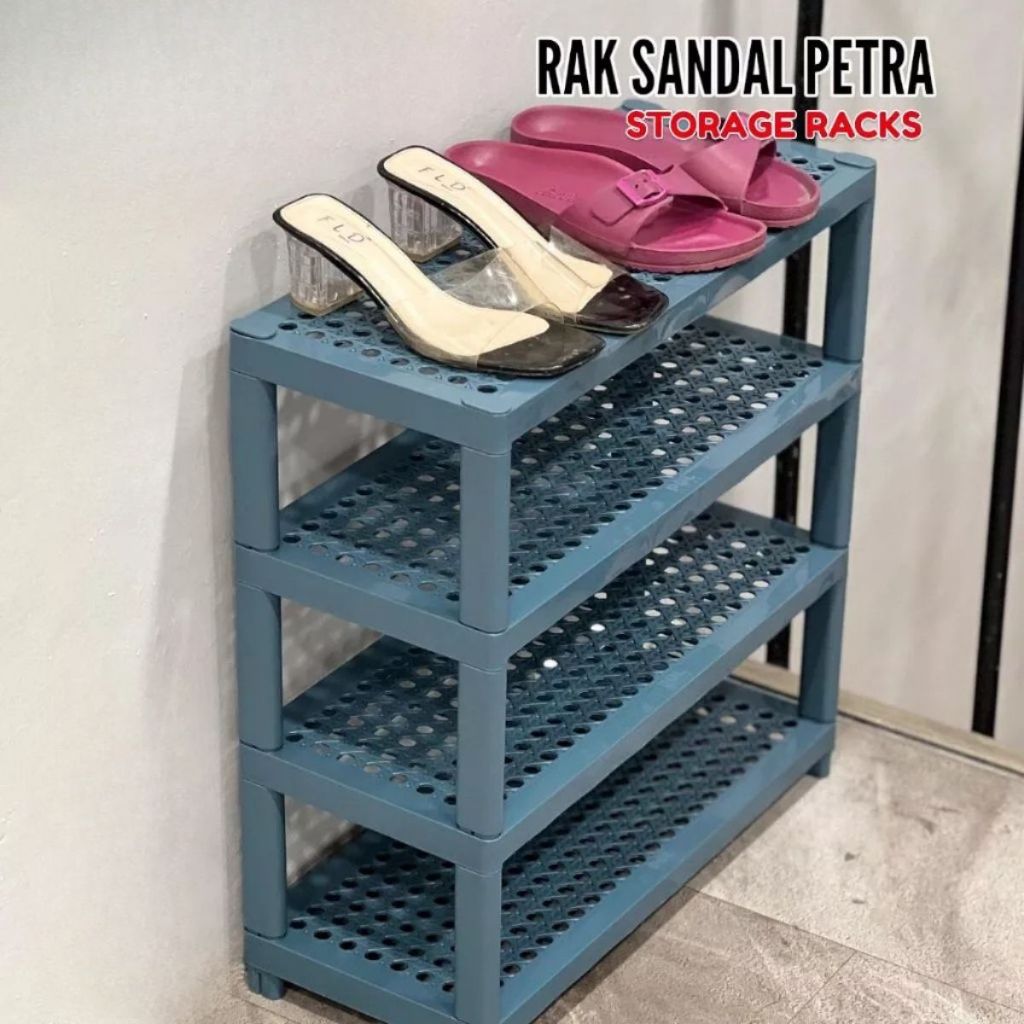 Rak Sepatu Petra 4 Susun / Shoes Rack Plastik Minimalis / Tempat Penyimpanan Sandal 2Tingkat Serbaguna