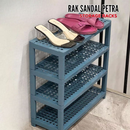 Rak Sepatu Petra 4 Susun / Shoes Rack Plastik Minimalis / Tempat Penyimpanan Sandal 2Tingkat Serbaguna