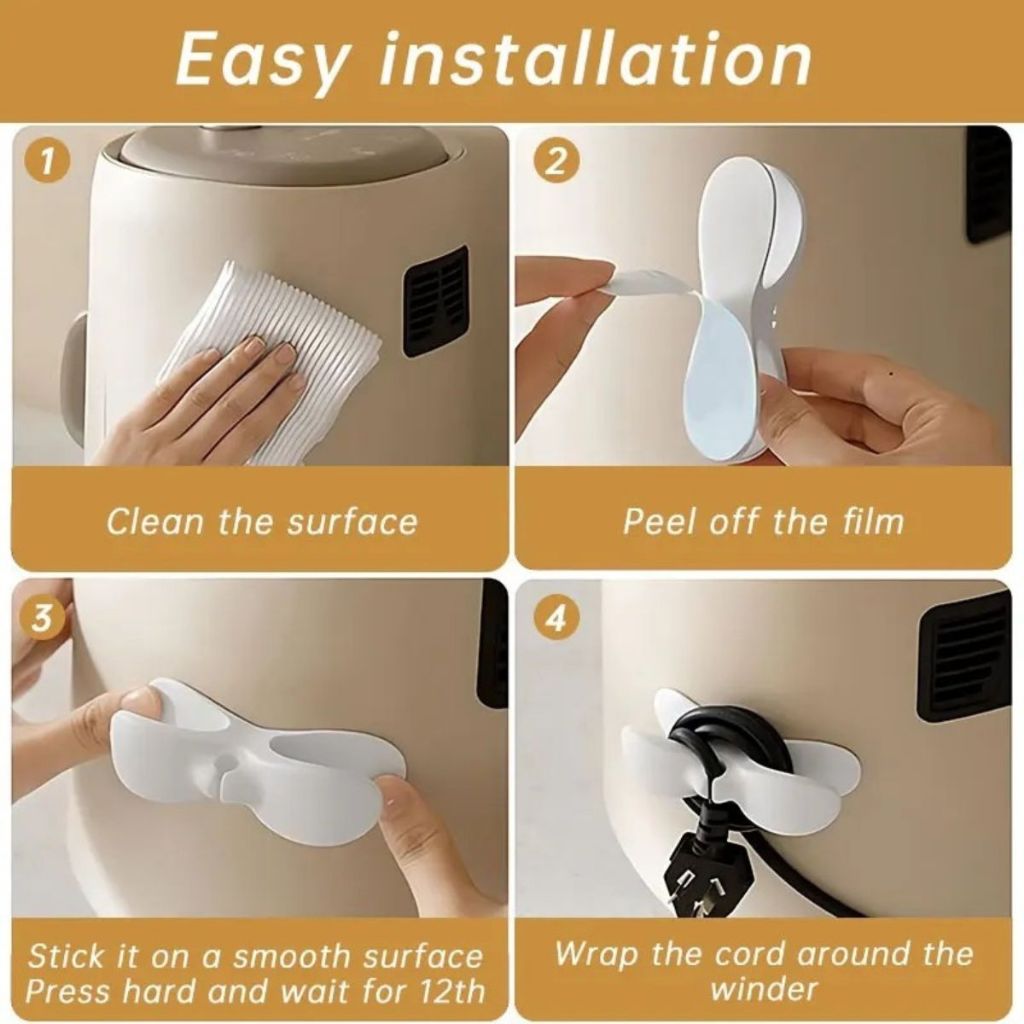 Holder Penggulung Kabel Tempel / Clip Cable Organizer / Perapi Gulung Penjepit Klip Colokan Listrik