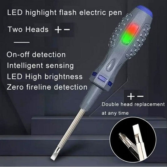 Obeng testpen Bolak Balik / Tespen Plus Min Dual LED / Alat Deteksi Cek Ukur Kabel Putus Arus Listrik