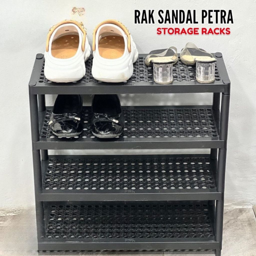 Rak Sepatu Petra 4 Susun / Shoes Rack Plastik Minimalis / Tempat Penyimpanan Sandal 2Tingkat Serbaguna