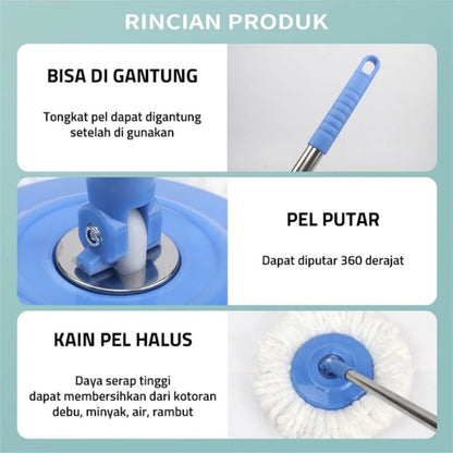 Alat Pel Lantai Ember 2in1Stainless / Spin MOP Pembersih Lantai / Pelan Putar Otomatis Praktis Serbaguna