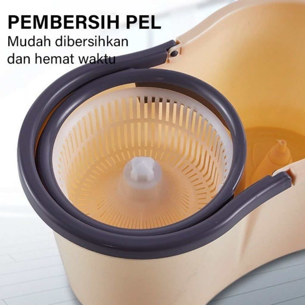 Alat Pel Lantai Ember 2in1Stainless / Spin MOP Pembersih Lantai / Pelan Putar Otomatis Praktis Serbaguna