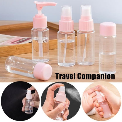 Botol Travel Kit 7 in 1 Mini Refill Bottle Spray Pump Jar Pouch Organizer Wadah Isi Ulang Kosmetik Sabun Shampoo Cair Parfum Lotion Paket Lengkap