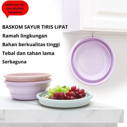Baskom Lipat Silikon Serbaguna / Drain Basket Flexible / Saringan Tirisan Beras Pencuci Sayuran Buah