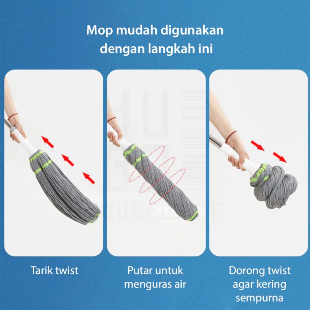 Alat Pel Lantai Peras Tarik Putar Otomatis / Twist Mop Microfiber Daya Serap Air Kuat Praktis Murah