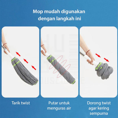 Alat Pel Lantai Peras Tarik Putar Otomatis / Twist Mop Microfiber Daya Serap Air Kuat Praktis Murah